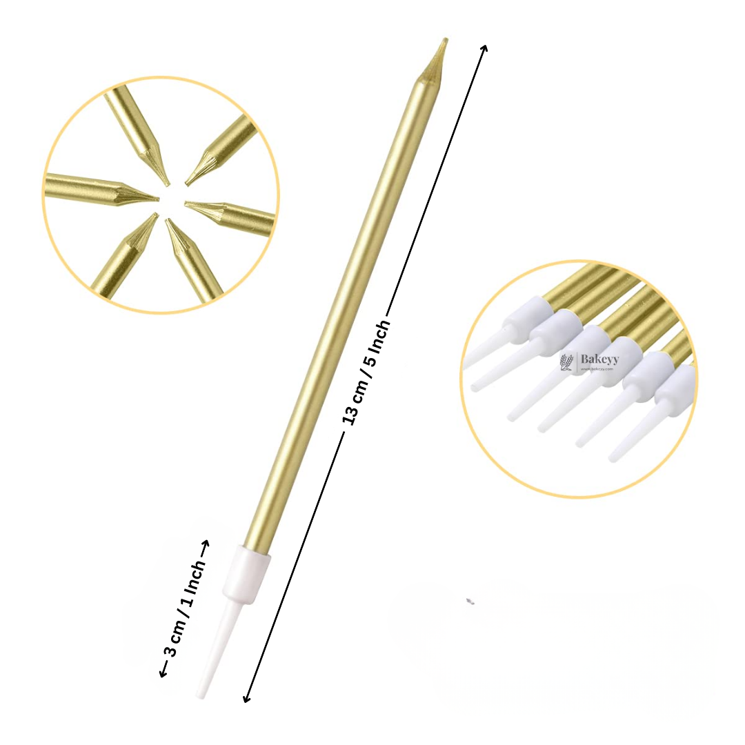 Metallic Straight Birthday Cake Candles with Holders | Pack of 6