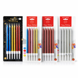 Metallic Straight Birthday Cake Candles with Holders | Pack of 6