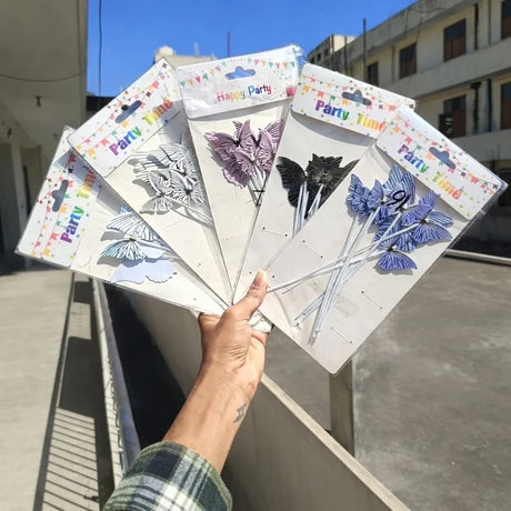 Metallic Finish Wings | Butterfly Cake Toppers Set | Cake & Cupcake Decoration Picks | Multiple Color | Pack of 9 - Bakeyy.com - India - Metallic Finish Wings | Butterfly Cake Toppers Set | Cake & Cupcake Decoration Picks | Multiple Color | Pack of 9 - White 49.00