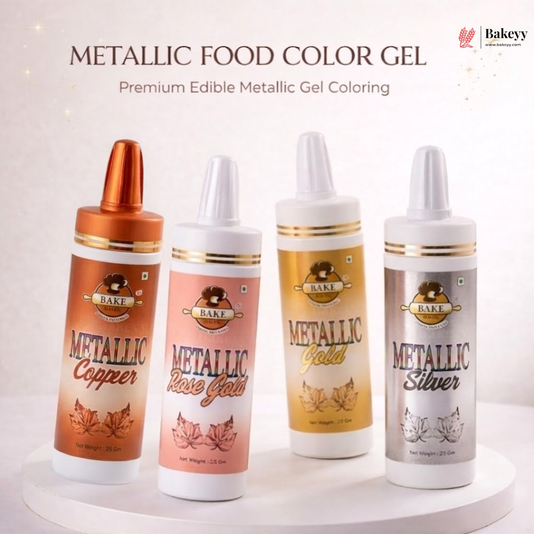 Metallic Food Color Powder | Rose Gold, Copper, Gold & Silver | 25gm Each | Pack of 1