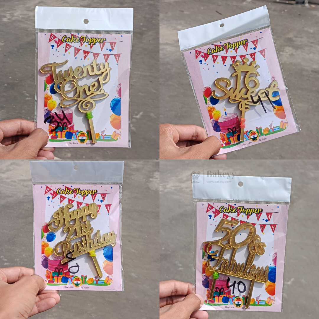 4 Inch | Gold Milestone Celebration Cake Topper | Timeless Birthday & Anniversary | Pack of 5
