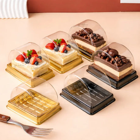 Mini Dessert Container with Clear Arch Dome Lid | Gold & Black Base Options | Premium Dessert Packaging | Pack of 50