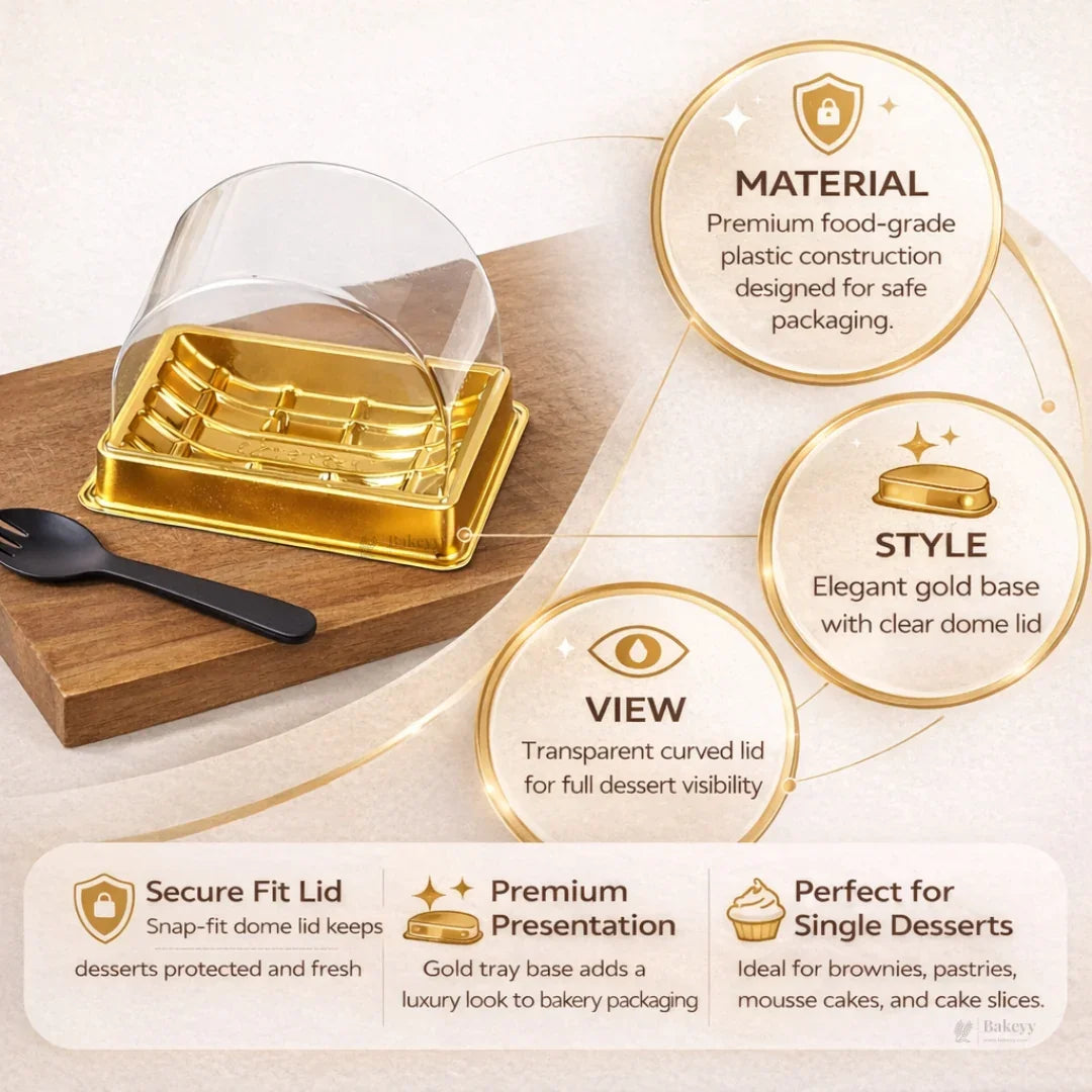 Mini Dessert Container with Clear Arch Dome Lid | Gold & Black Base Options | Premium Dessert Packaging | Pack of 50