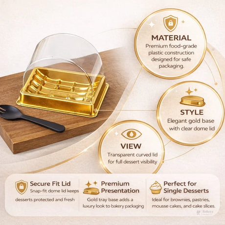 Mini Dessert Container with Clear Arch Dome Lid | Gold & Black Base Options | Premium Dessert Packaging | Pack of 50