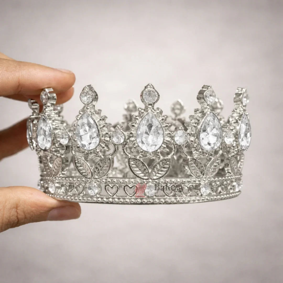 MiniRoyalCrownCakeTopperDecorativeSliverCrownwithCrystalStonesPackof1_4 - Bakeyy.com