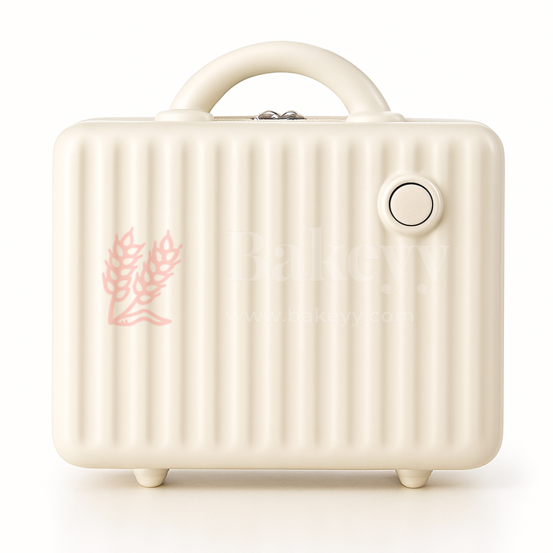 12x6x9 Inch | Mini Travel Storage Suitcase with Round Accent | Multipurpose Hard-Shell Organizer | Hand Luggage | Bag Organizer | White | 1 Piece