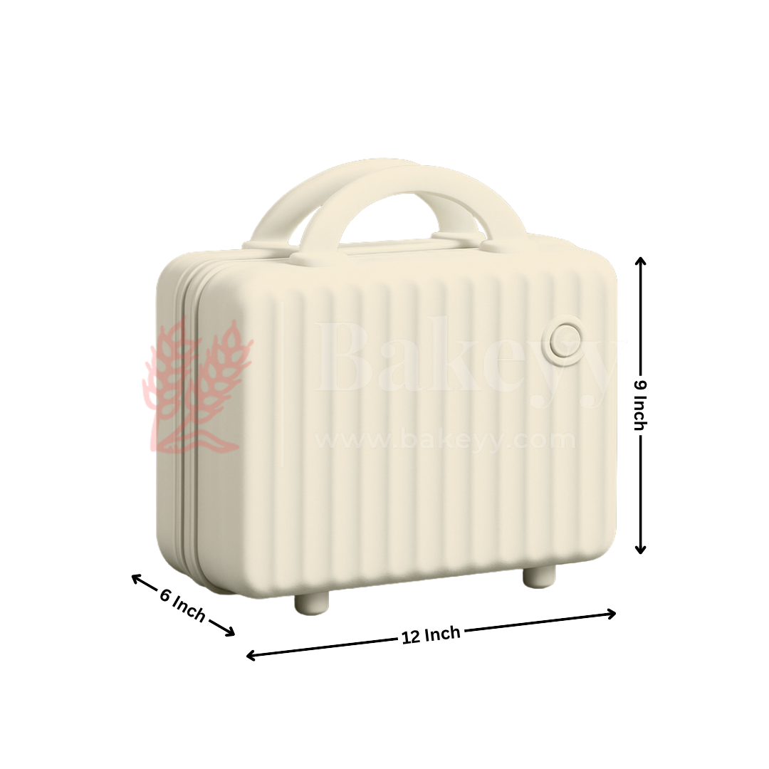 12x6x9 Inch | Mini Travel Storage Suitcase with Round Accent | Multipurpose Hard-Shell Organizer | Hand Luggage | Bag Organizer | White | 1 Piece