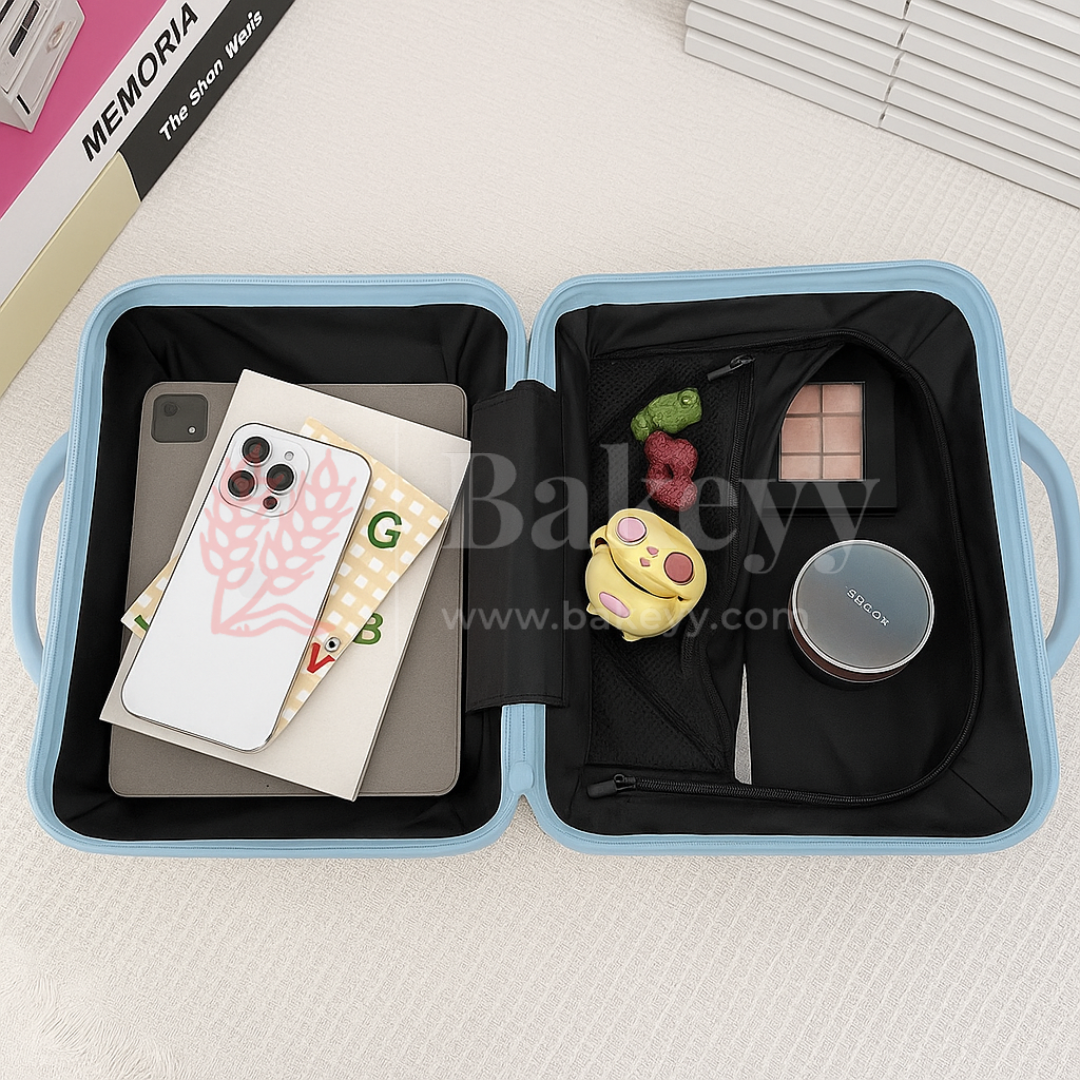 12x6x9 Inch | Mini Travel Storage Suitcase with Round Accent | Multipurpose Hard-Shell Organizer | Hand Luggage | Bag Organizer | Light Blue | 1 Piece