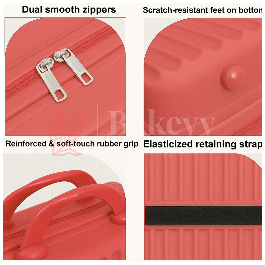 12x6x9 Inch | Mini Travel Storage Suitcase with Round Accent | Multipurpose Hard-Shell Organizer | Hand Luggage | Bag Organizer | Red| 1 Piece