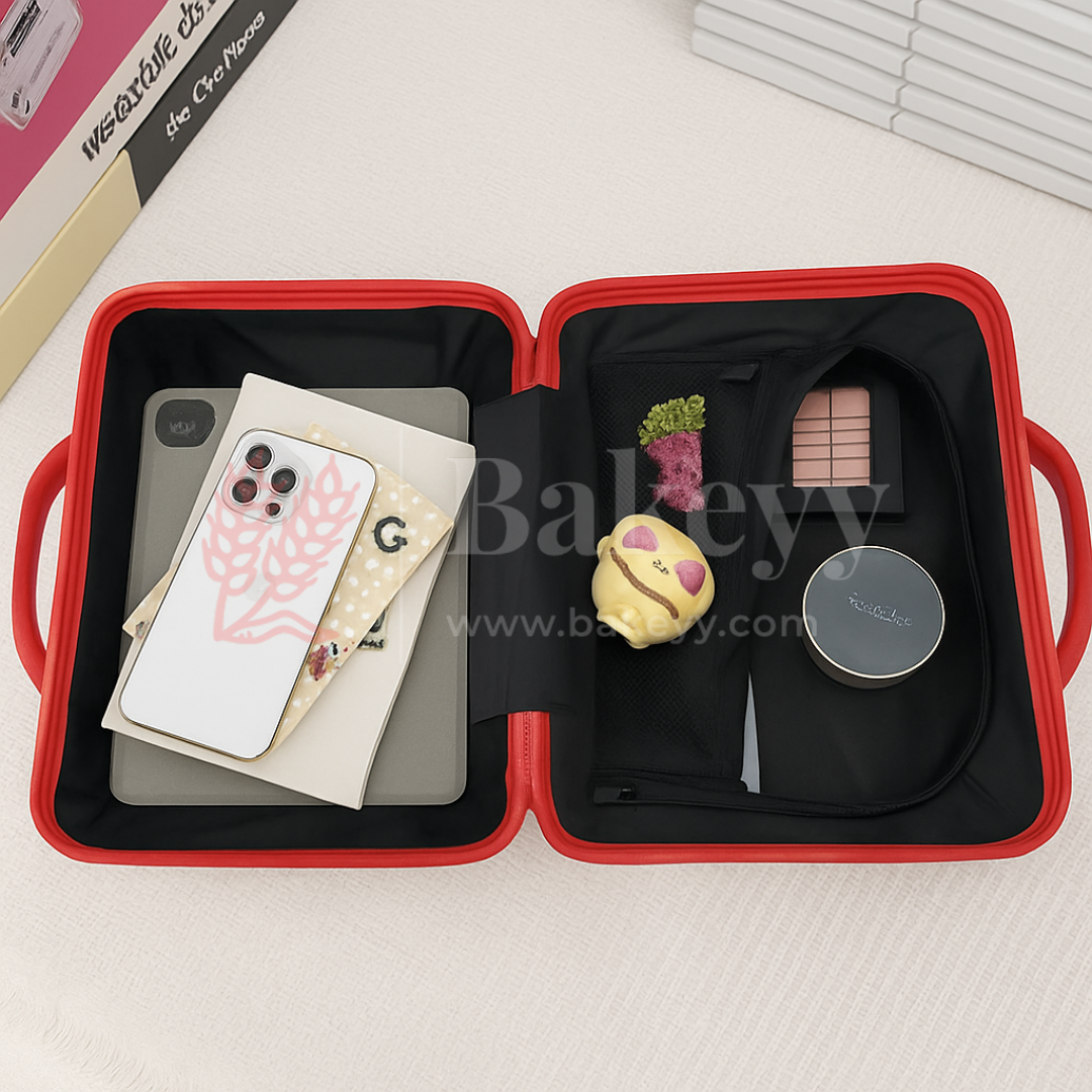 12x6x9 Inch | Mini Travel Storage Suitcase with Round Accent | Multipurpose Hard-Shell Organizer | Hand Luggage | Bag Organizer | Red| 1 Piece