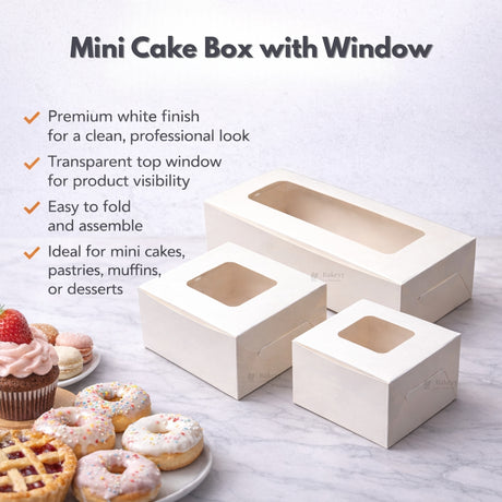 Mini Cake Box with Window – White | 3 Sizes Available | Pastry box | Mini cake gift box | Pack of 25