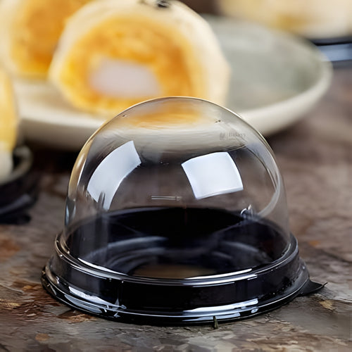 Mini Dome Cupcake & Pastry Container | Gold & Black Base | Clear Dome Lid | Pack of 50