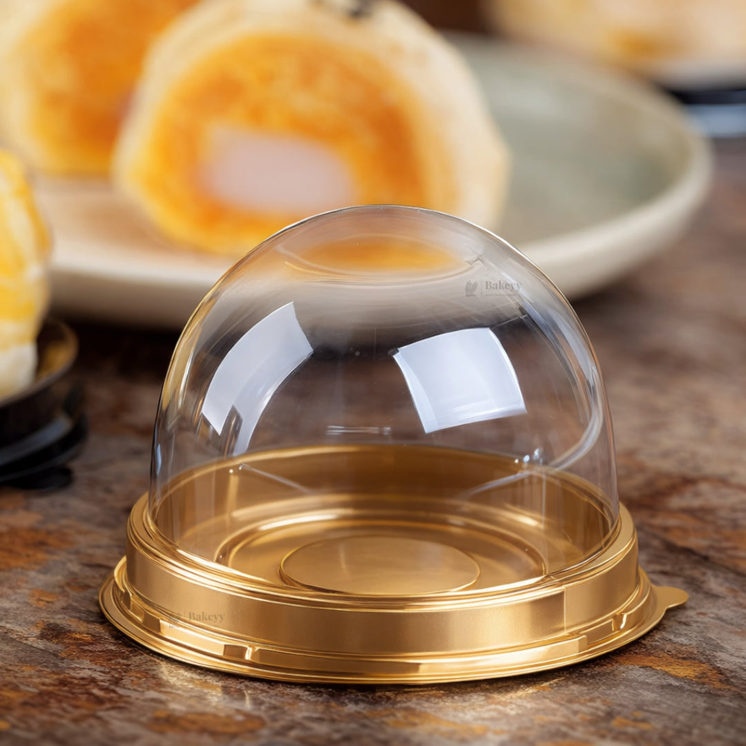 Mini Dome Cupcake & Pastry Container | Gold & Black Base | Clear Dome Lid | Pack of 50
