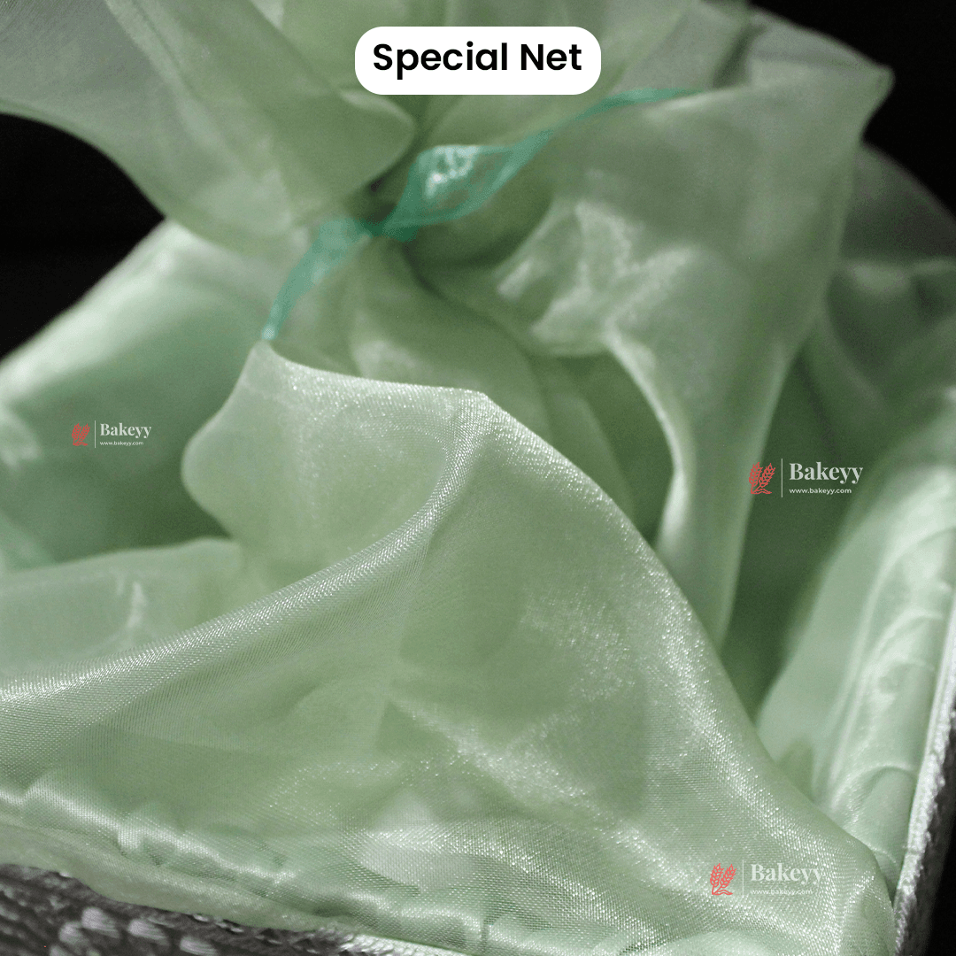 Crystal Mesh Hamper Gift Set | Mint, Ivory, and Pink | Elegant Square Gifting Tray - Bakeyy.com - India - Crystal Mesh Hamper Gift Set | Mint, Ivory, and Pink | Elegant Square Gifting Tray - Mint Green / Small - 8 Inch