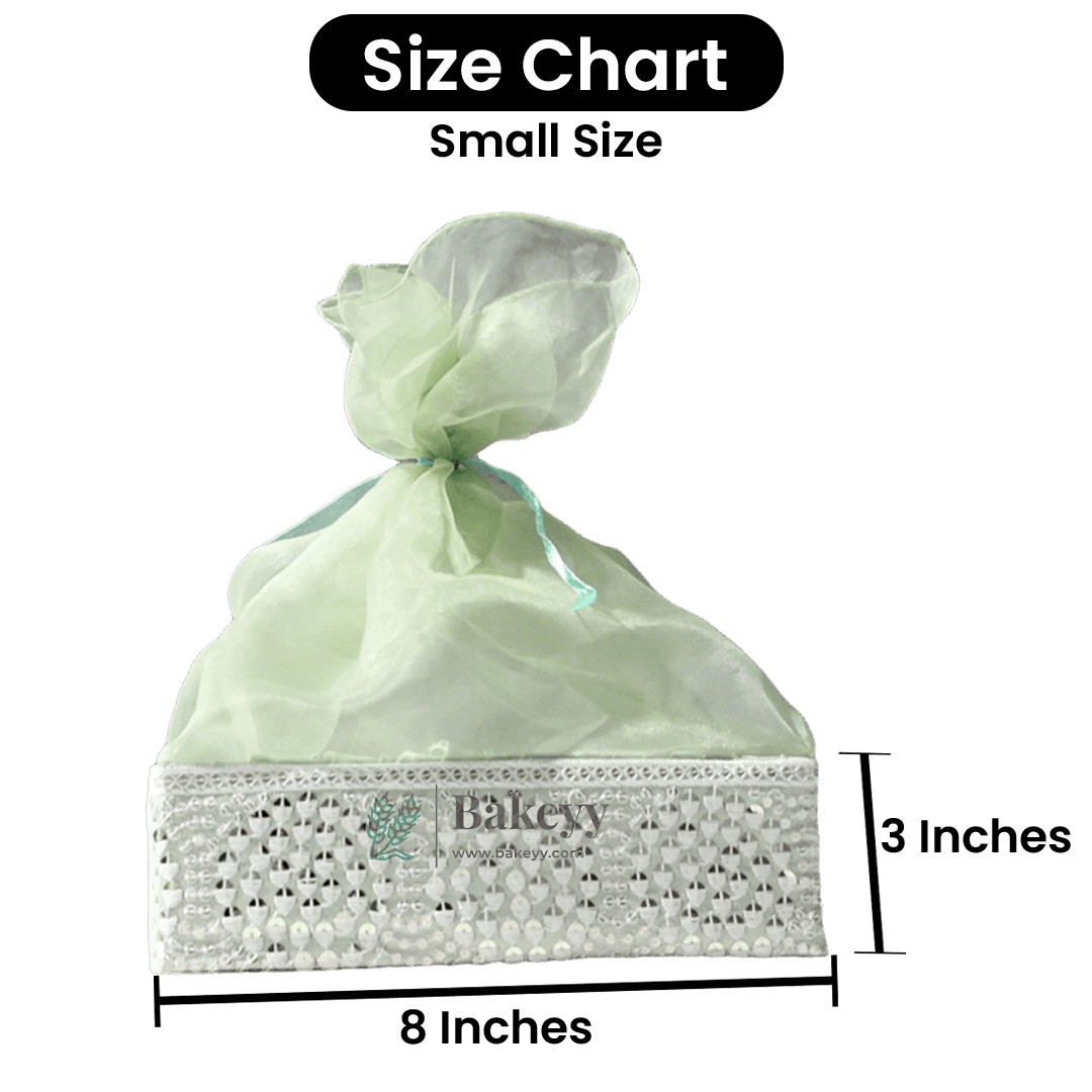 Crystal Mesh Hamper Gift Set | Mint, Ivory, and Pink | Elegant Square Gifting Tray - Bakeyy.com - India - Crystal Mesh Hamper Gift Set | Mint, Ivory, and Pink | Elegant Square Gifting Tray - Mint Green / Small - 8 Inch