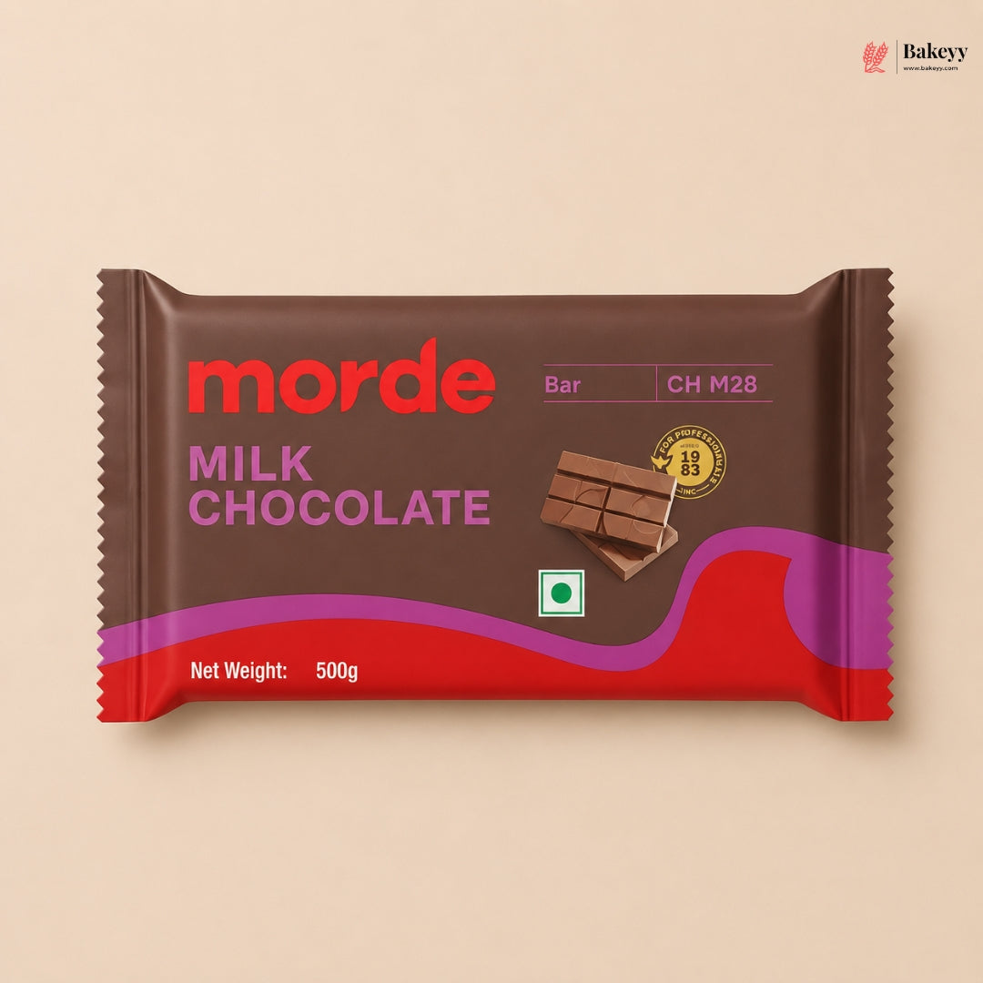Chocolate bar packaging with 'morde' branding on a beige background
