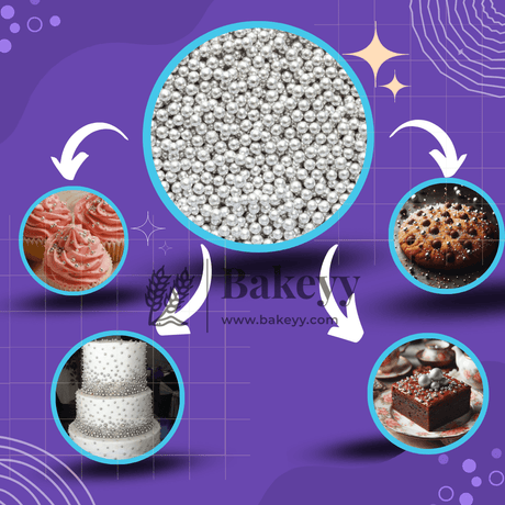 0 Silver Sprinkle Balls | Sprinkle for Cake, Cupcake, Brownies Decoration - Bakeyy.com - India - 0 Silver Sprinkle Balls | Sprinkle for Cake, Cupcake, Brownies Decoration - 100 g / Bake Haven / Size 0 Sprinkle