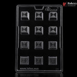 Mould -044 | 12 Cavity Square Chocolate Mould with Geometric Line Pattern | Pack of 1