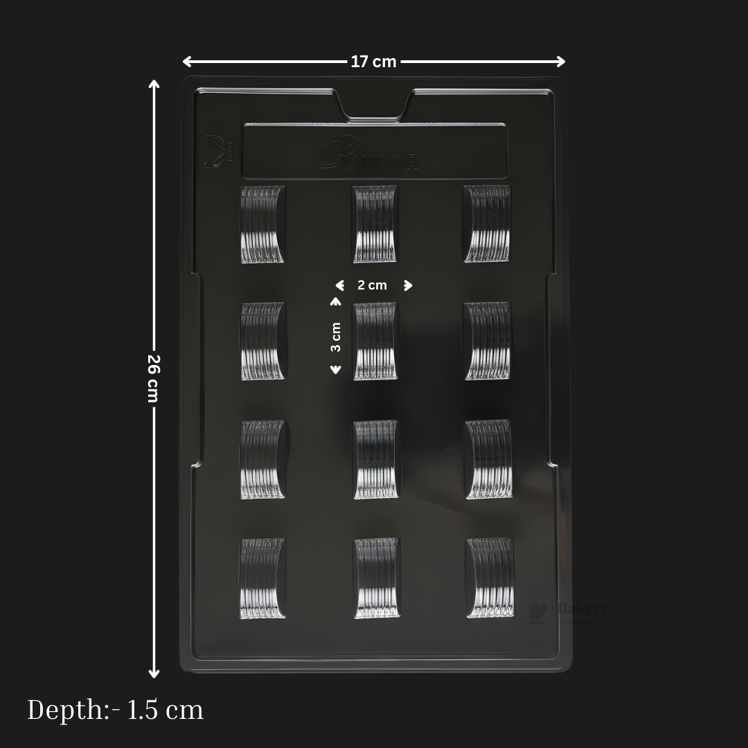 Mould 002 | Curved Chocolate Mould with Ribbed Texture | 12 Cavity Clear Plastic Chocolate Mould Tray | Professional Chocolate Making Mould  |  Pack of 1