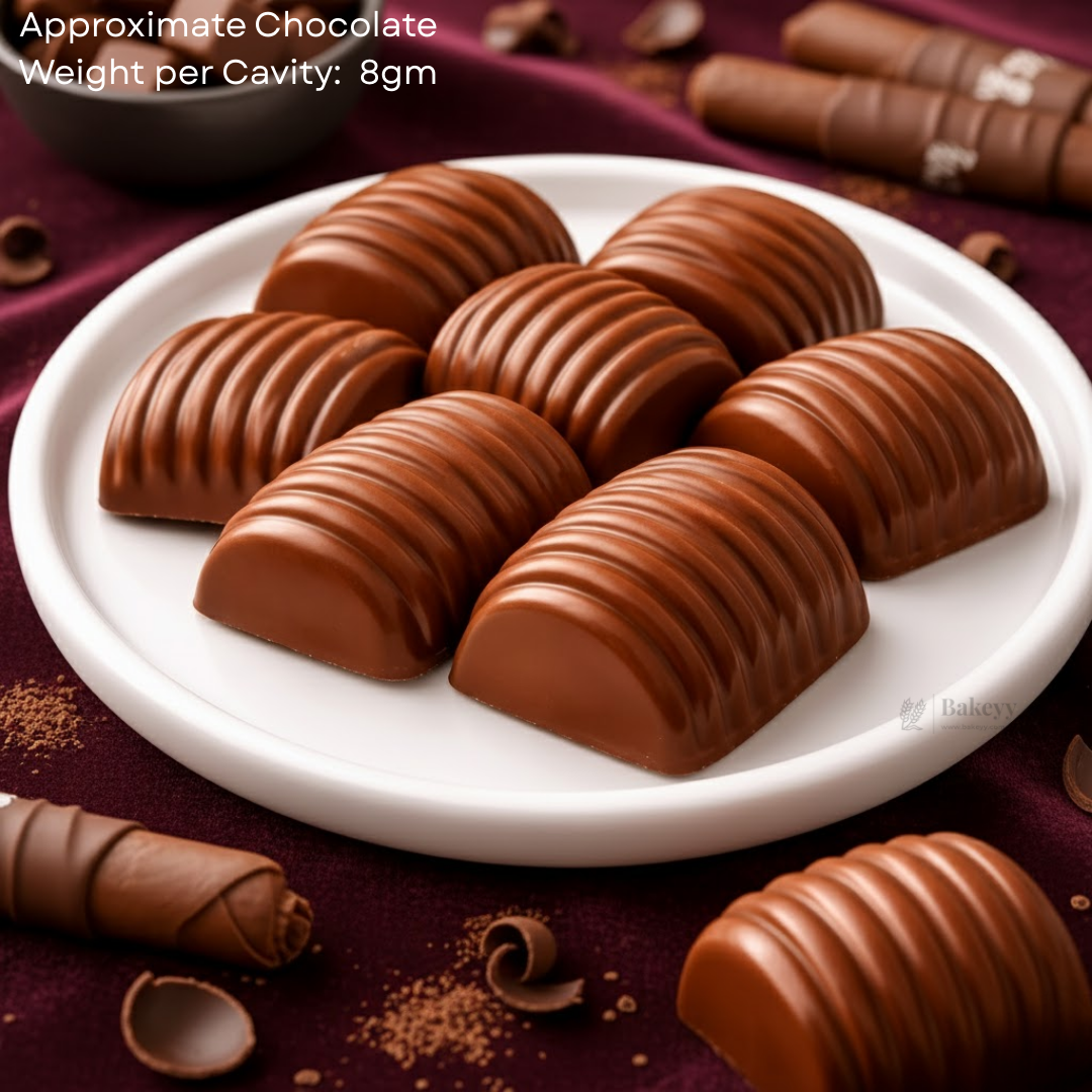 Mould 002 | Curved Chocolate Mould with Ribbed Texture | 12 Cavity Clear Plastic Chocolate Mould Tray | Professional Chocolate Making Mould  |  Pack of 1