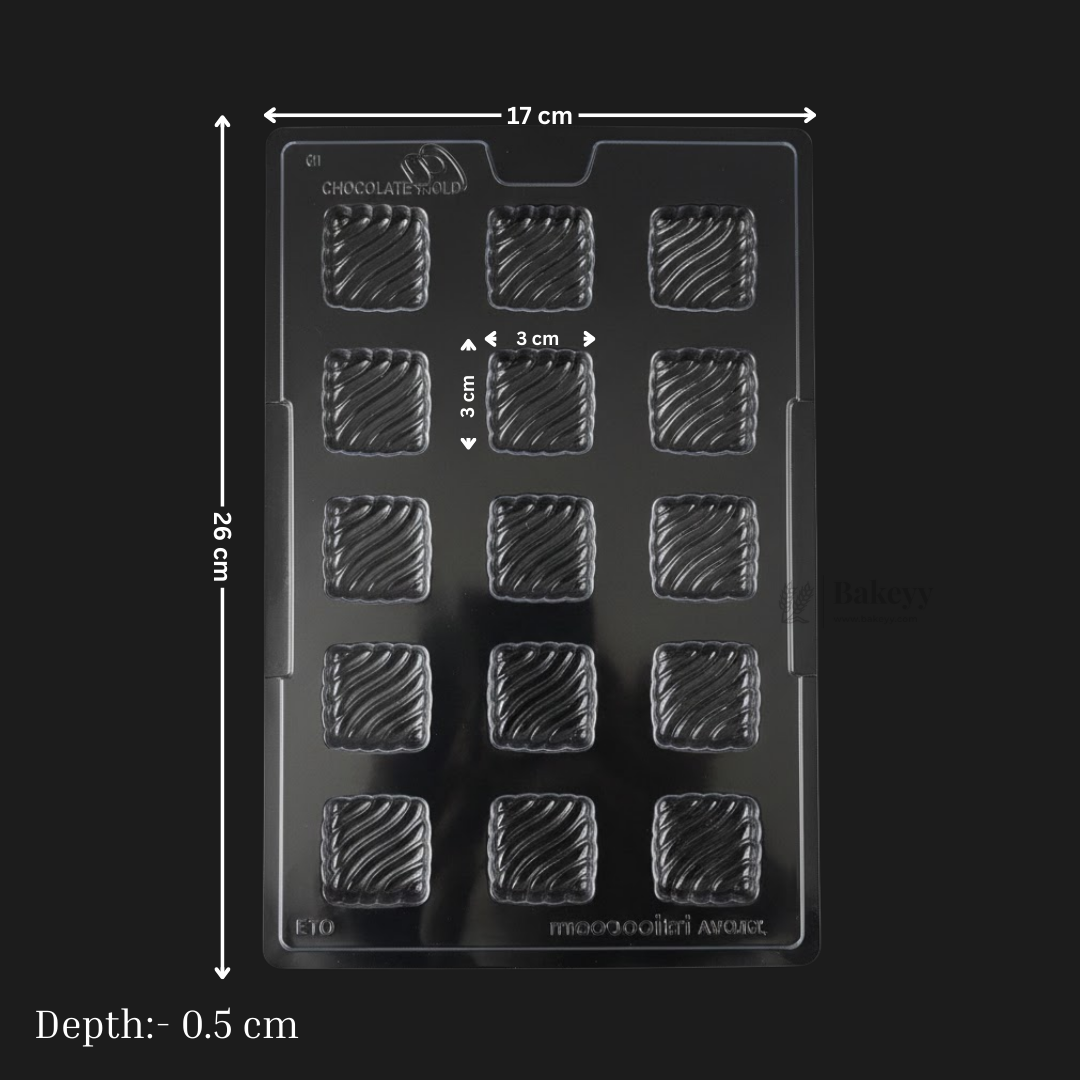 Mould 015 | Square Chocolate Mould with Swirl Texture | 15 Cavity Clear Plastic Chocolate Mould Tray | Pack of 1