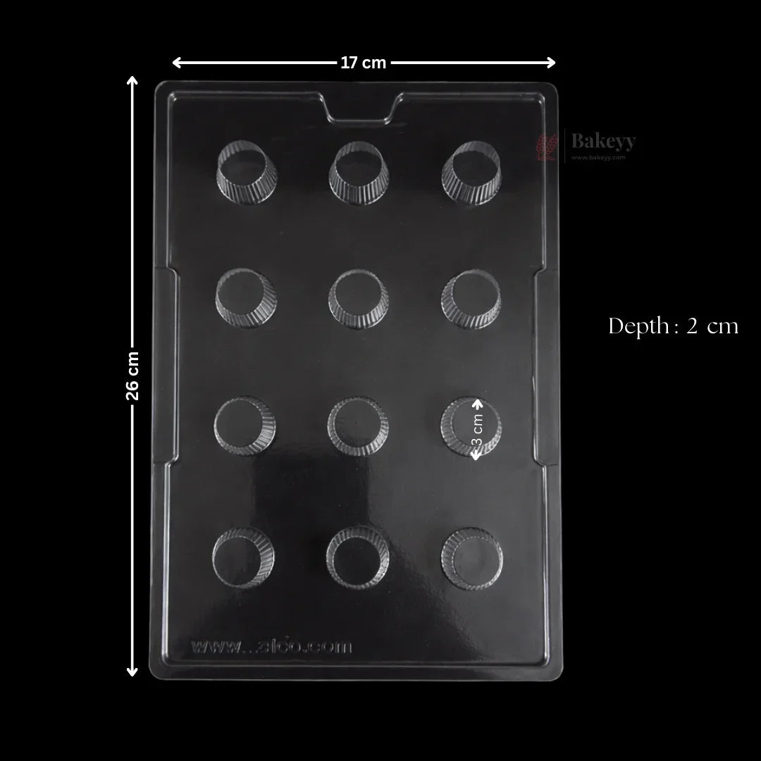 Classic plastic chocolate mould tray with 12 round cavities, 17x26x2 cm, Bakeyy baking accessory