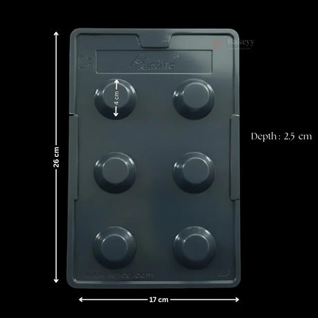 Plastic dome cylinder chocolate mould tray with six cavities, 26x17x2.5 cm from Bakeyy.com