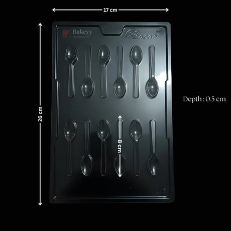 Bakeyy plastic chocolate spoon mould tray for baking, 8cm cavities, 17x26cm, baking accessory