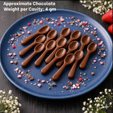 Chocolate spoon shapes arranged on a blue plate, ideal for baking and party favors from Bakeyy