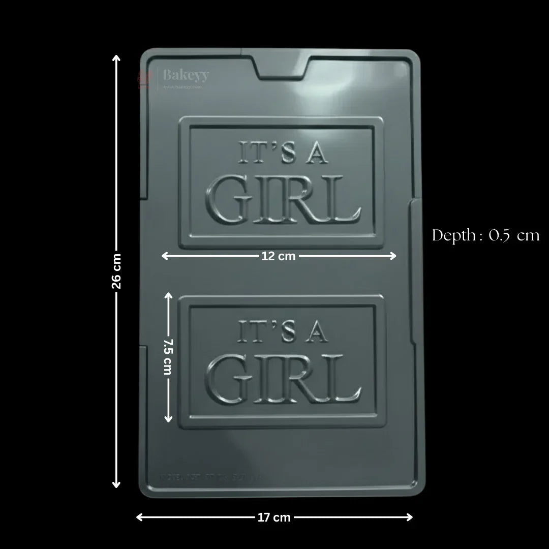 Plastic chocolate mould tray with 'It's a Girl' text, baking accessory from Bakeyy.com