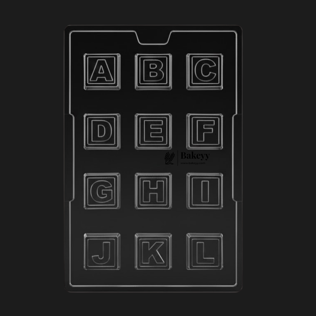 Mould 396 | Alphabet Chocolate Mould | 12 Cavity Square Letter Chocolate Mold | Party Favor Mould | Pack of 1