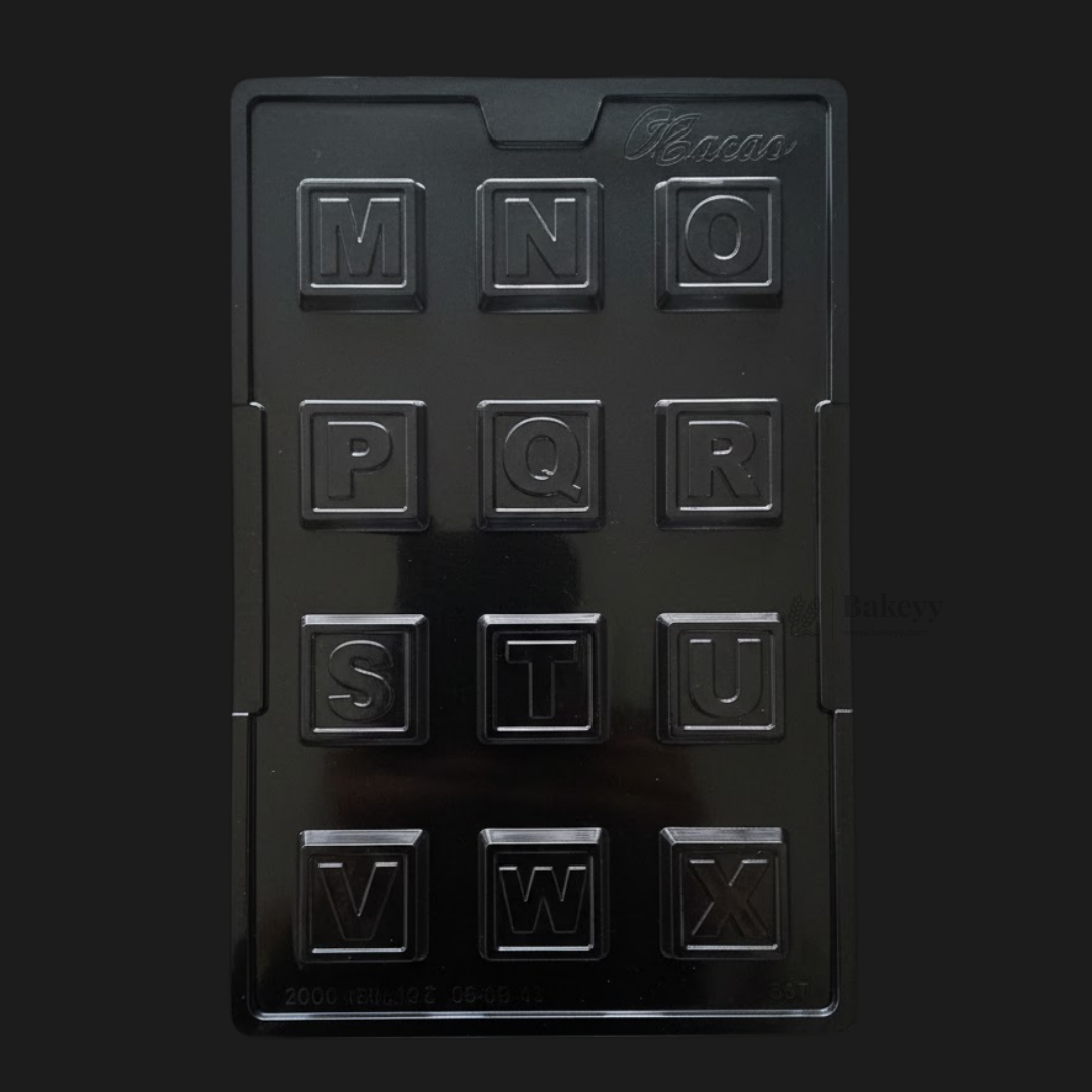 Mould 397 | Alphabet Chocolate Mould – Square Letter Design (M–X) | Food-Grade Plastic Chocolate Tray | Pack of 1