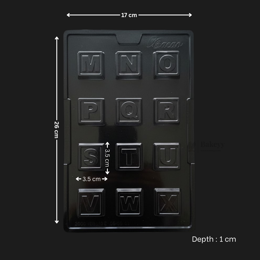 Mould 397 | Alphabet Chocolate Mould – Square Letter Design (M–X) | Food-Grade Plastic Chocolate Tray | Pack of 1