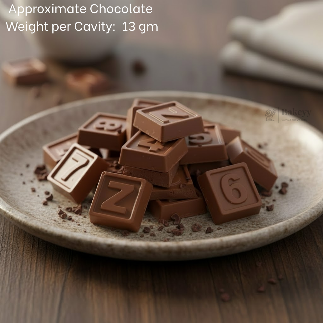 Mould 398 | Alphabet & Number Chocolate Mould | Square Letter and Digit Chocolate Tray | Food-Grade Plastic Chocolate Mould  | Pack of 1