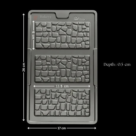 Bakeyy cracked stone chocolate bar mould, plastic tray with 3 rectangular cavities, baking accessory