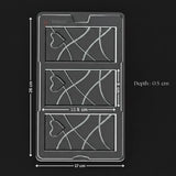 Bakeyy plastic chocolate mould tray with three heart design bar cavities and size measurements, ideal for baking.