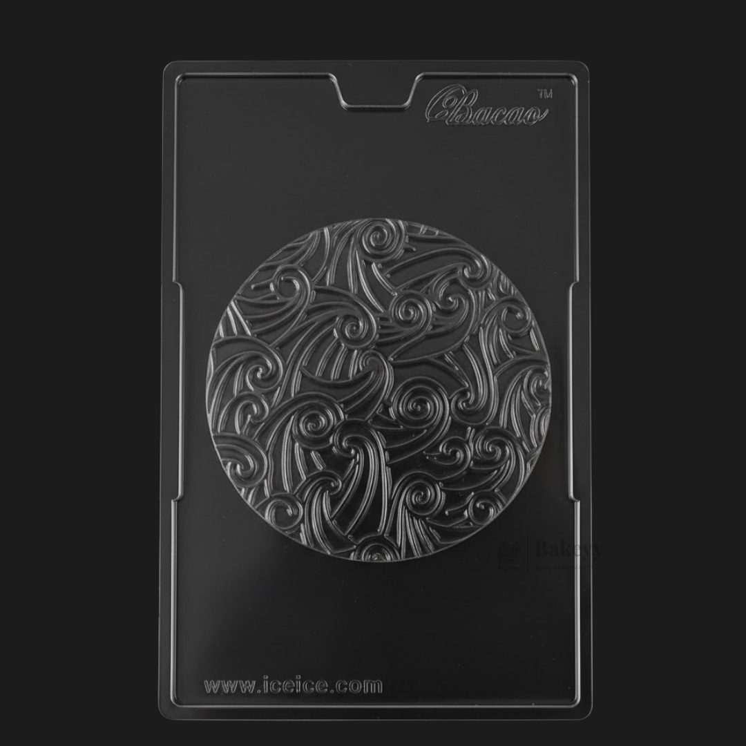 Mould 630 | Florentine Swirl Chocolate Disc Mould | Large Round Designer Chocolate Mould | Food-Grade Plastic (200 g) | Pack of 1
