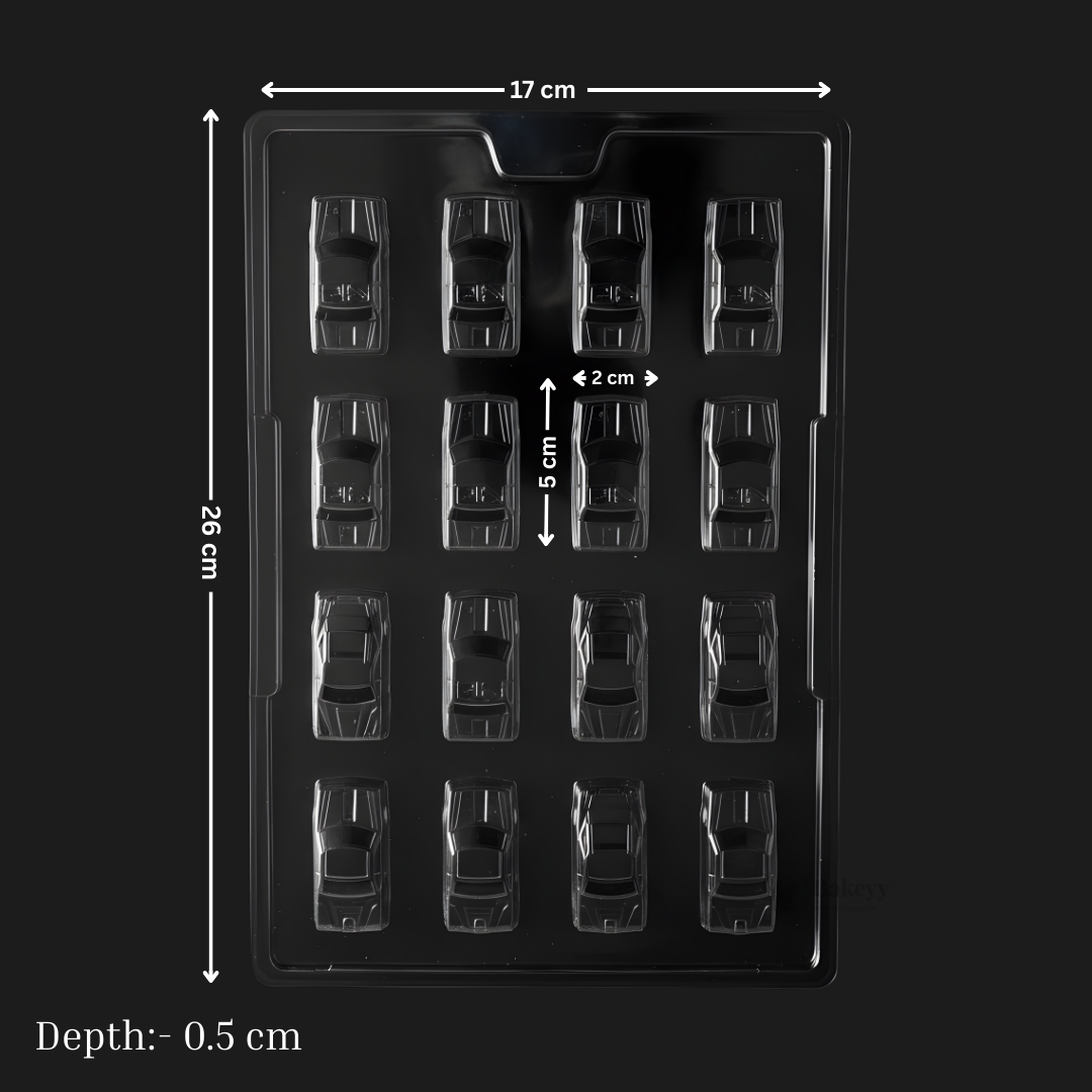 Mould 693 |  Car Shaped Chocolate Bar Mould | 16 Cavity Clear Plastic Chocolate Mould | Professional Chocolate Making Tray |  Pack of 1