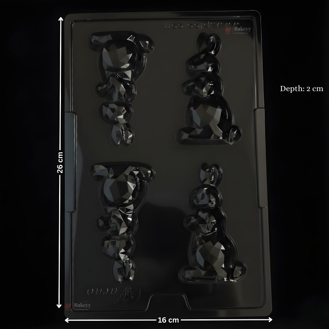 Mould - 657 | Geometric Rabbit Design| 4 Cavity | Pack of 1