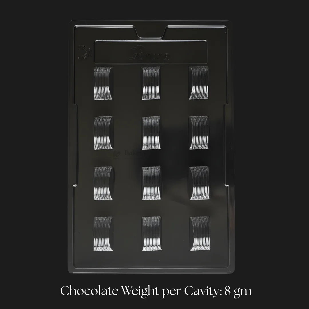 Mould 002 | Curved Chocolate Mould with Ribbed Texture | 12 Cavity | Professional Chocolate Making Mould  |  Pack of 1