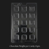 Mould 015 | Square Chocolate Mould with Swirl Texture | 15 Cavity Clear Plastic Chocolate Mould Tray | Pack of 1