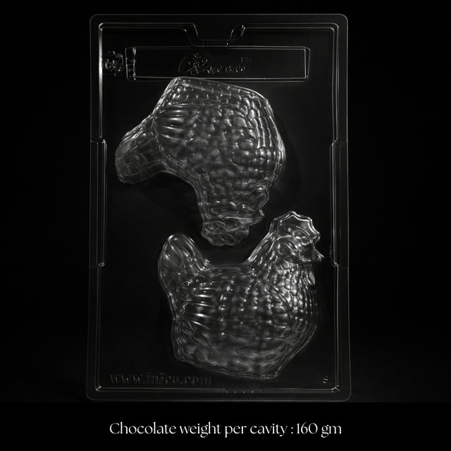  Large cavity size for premium chocolates
• Deep mould for thick, sturdy chocolate shells
• High clarity plastic for easy monitoring
• Detailed feather texture for realistic finish
• Smooth inner surface for glossy chocolate
• Easy demoulding when tempered correctly
• Suitable for compound and couverture chocolate