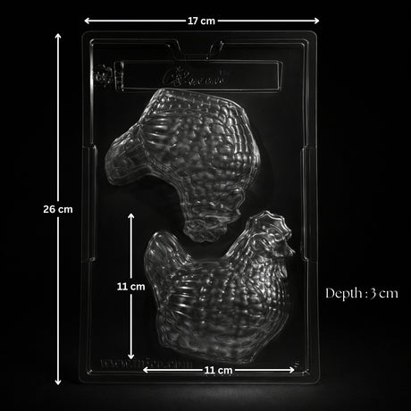  Large cavity size for premium chocolates
• Deep mould for thick, sturdy chocolate shells
• High clarity plastic for easy monitoring
• Detailed feather texture for realistic finish
• Smooth inner surface for glossy chocolate
• Easy demoulding when tempered correctly
• Suitable for compound and couverture chocolate