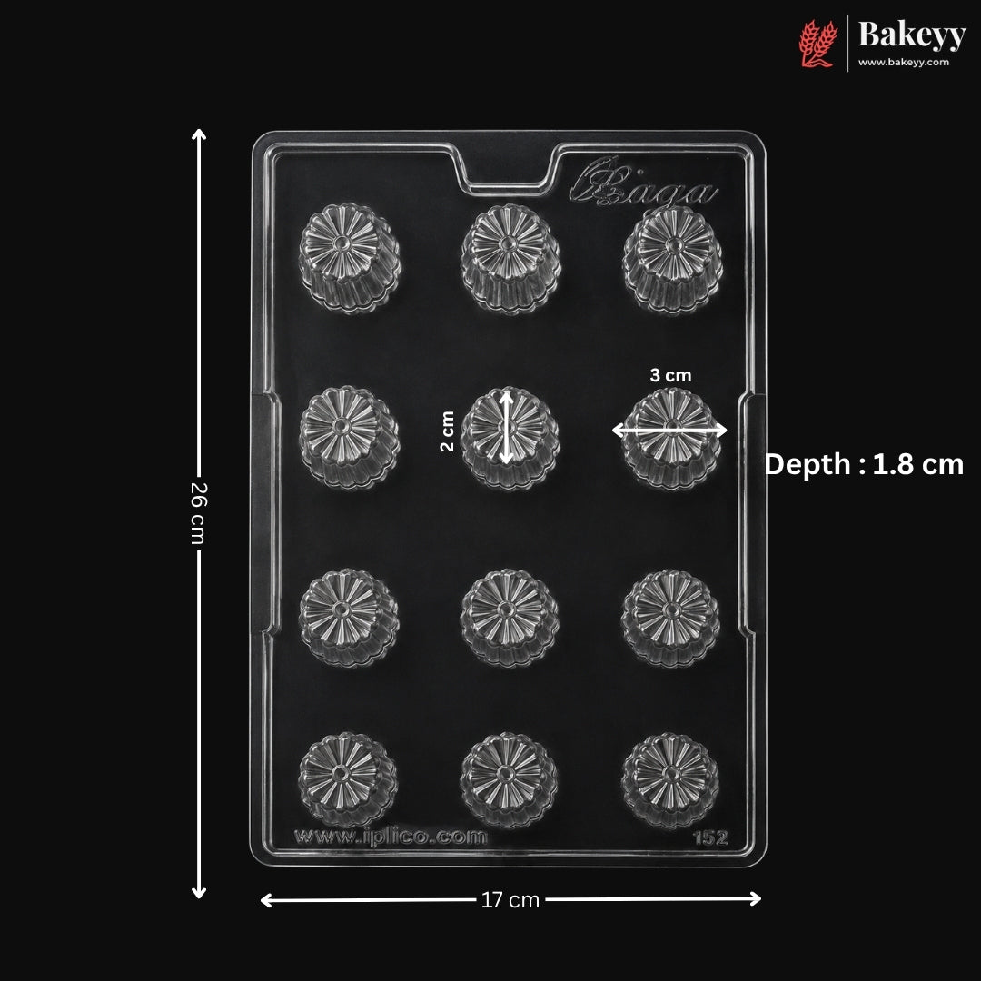 Mould 152 | 12 Cavity Round Flower Dome Chocolate Mould | Pack of 1