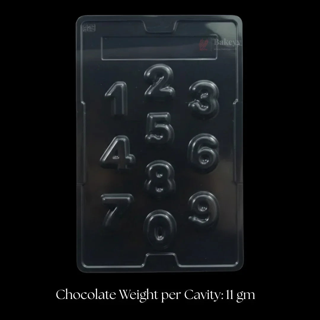 Number shape chocolate mould tray with 10 cavities from Bakeyy, ideal for baking supplies.