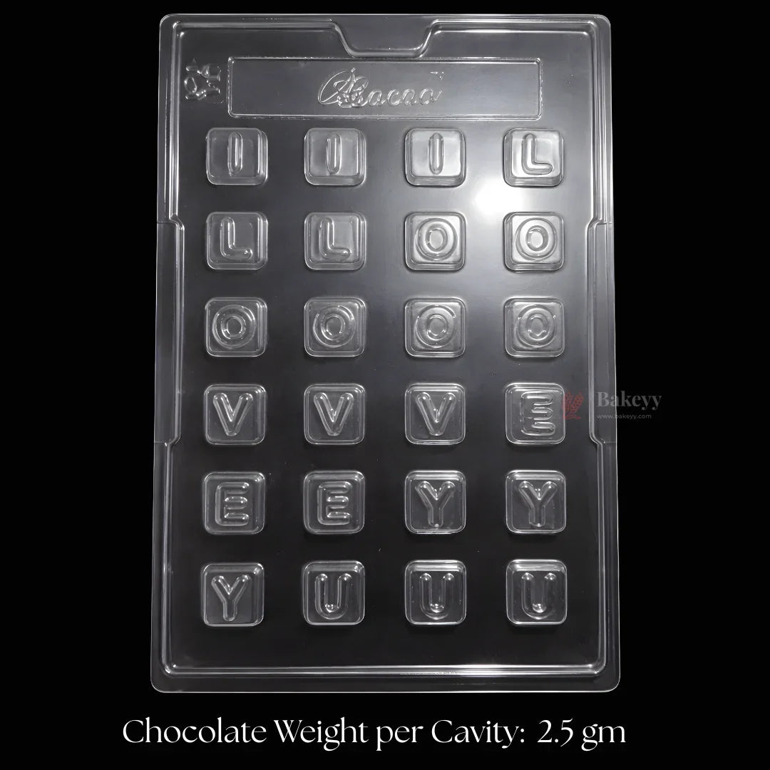 Mould 245 | I Love You Message Alphabet Chocolate Mould | 24 Cavity | Pack of 1