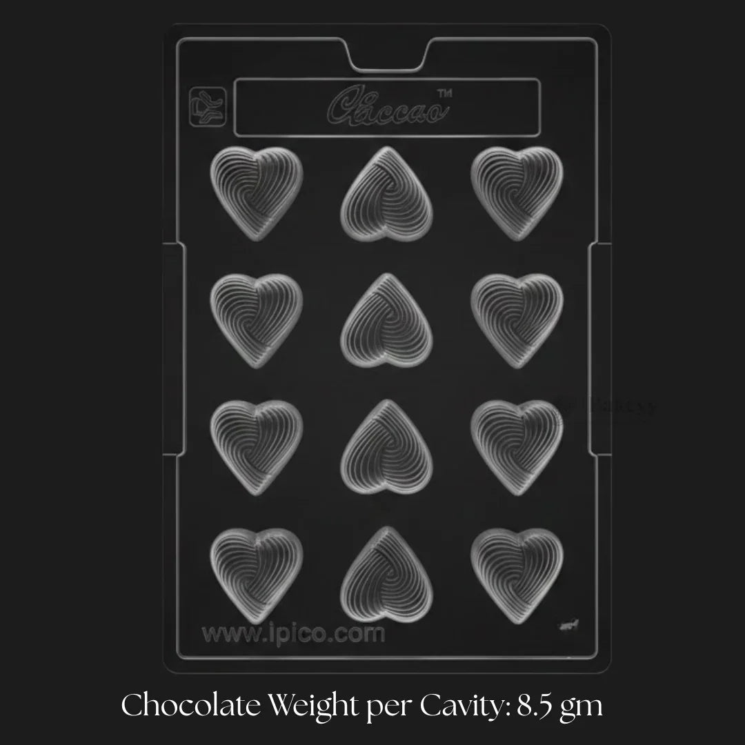 Mould 275 | Heart Shape Chocolate Mould with Layered Swirl Texture | 12 Cavity | Decorative Chocolate Making Mould | Pack of 1