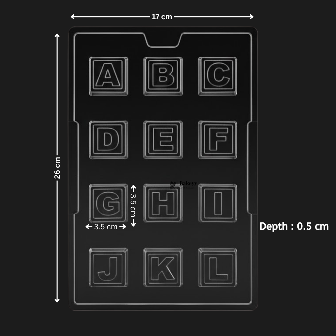 Mould 396 | Alphabet Chocolate Mould | 12 Cavity Square Letter Chocolate Mold | Party Favor Mould | Pack of 1
