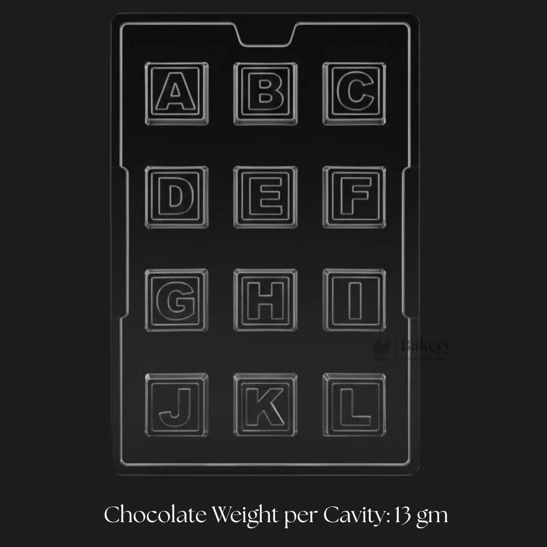 Mould 396 | Alphabet Chocolate Mould | 12 Cavity Square Letter Chocolate Mold | Pack of 1