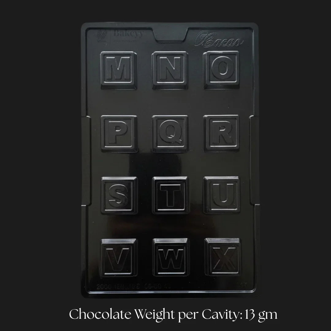 Mould 397 | Alphabet Chocolate Mould – Square Letter Design (M–X) | 12 Cavity | Pack of 1